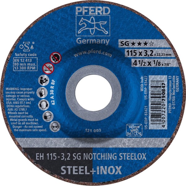 Pferd 63421 4-1/2in x 1/8in Notching Wheel 7/8in AH A 24 R SG-INOX Type 27 63421-PFERD - main